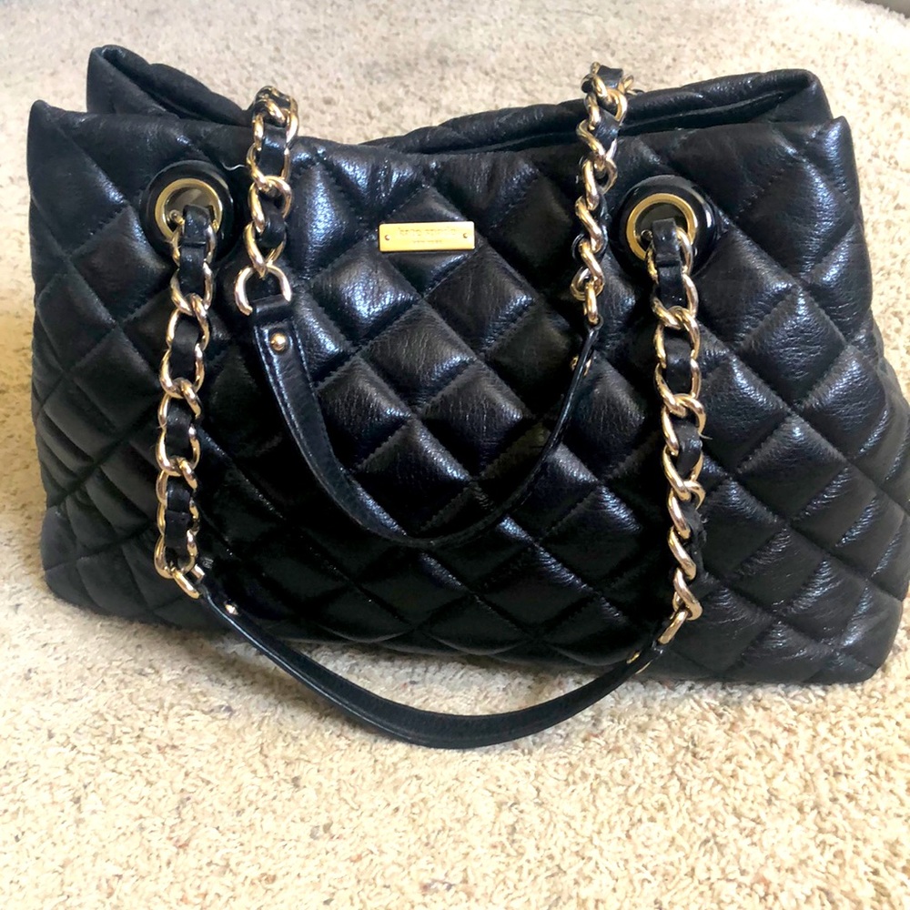 Kate Spade Quilted Leather Tote Bag with Chain Handles - Black